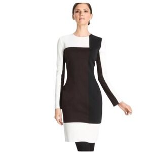 ST JOHN Santana Knit Colorblock Wool Long Sleeve Dress‎ Size 16 NWT Designer